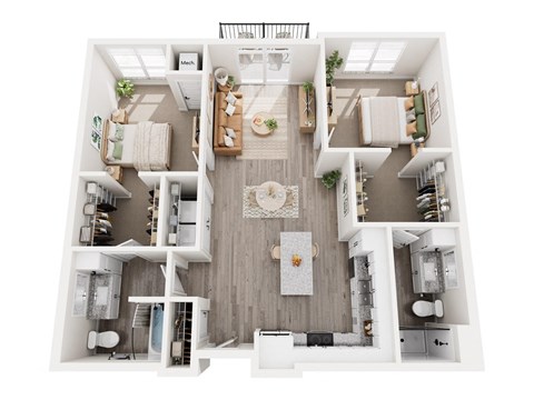Floor plan for 2 beds, 2 baths, 1144 sqft